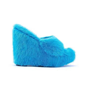 New Fur Slippers Women&#39;s Wedge Heel Shoes Women High-heeled Furry Drag Fashion Outdoor All-match Shoes Slippers Furry Slides