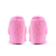 New Fur Slippers Women&#39;s Wedge Heel Shoes Women High-heeled Furry Drag Fashion Outdoor All-match Shoes Slippers Furry Slides