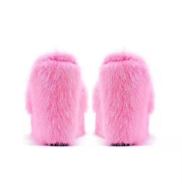 New Fur Slippers Women&#39;s Wedge Heel Shoes Women High-heeled Furry Drag Fashion Outdoor All-match Shoes Slippers Furry Slides